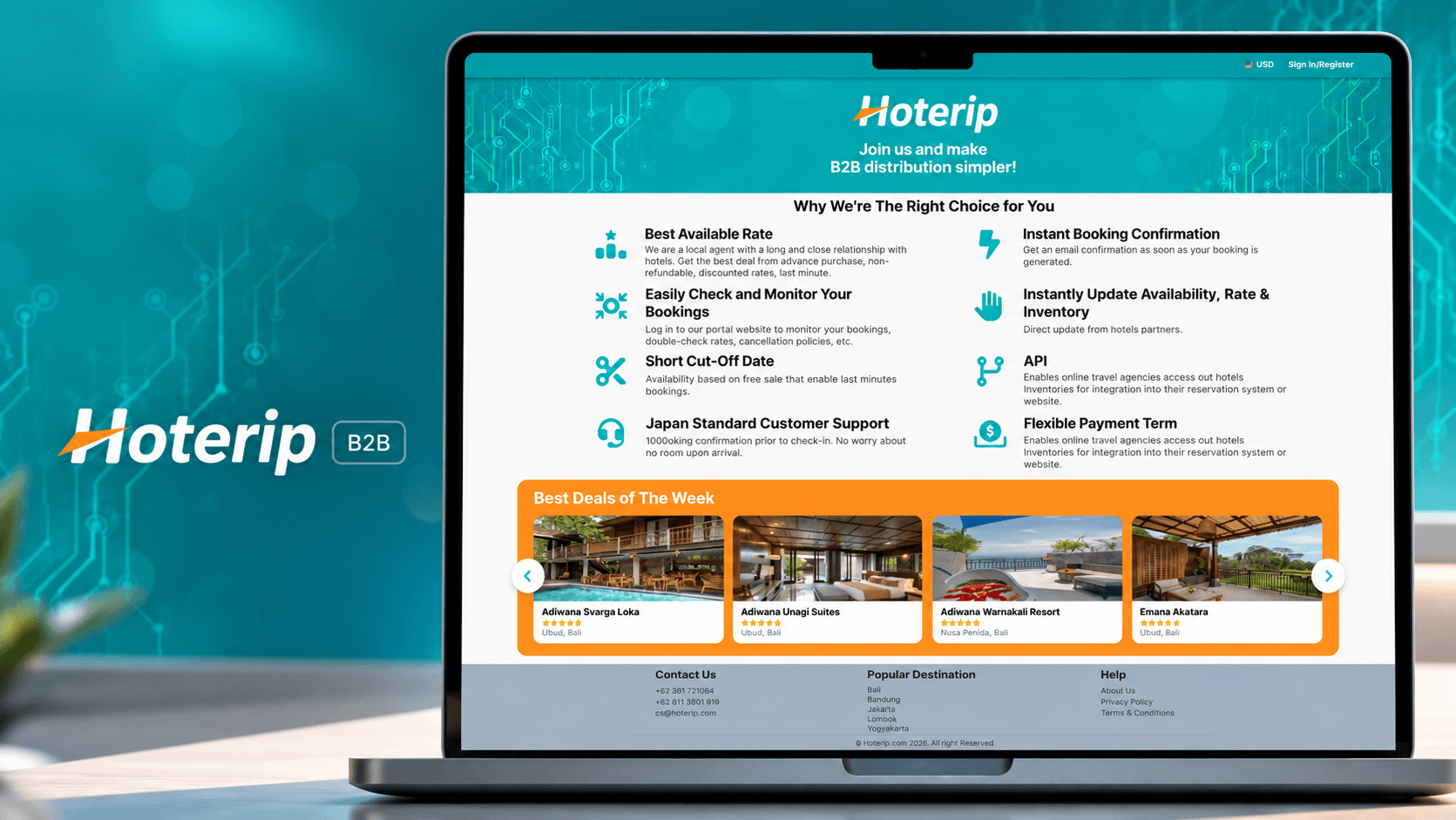 Conceptual hotel booking portal on a laptop and tablet